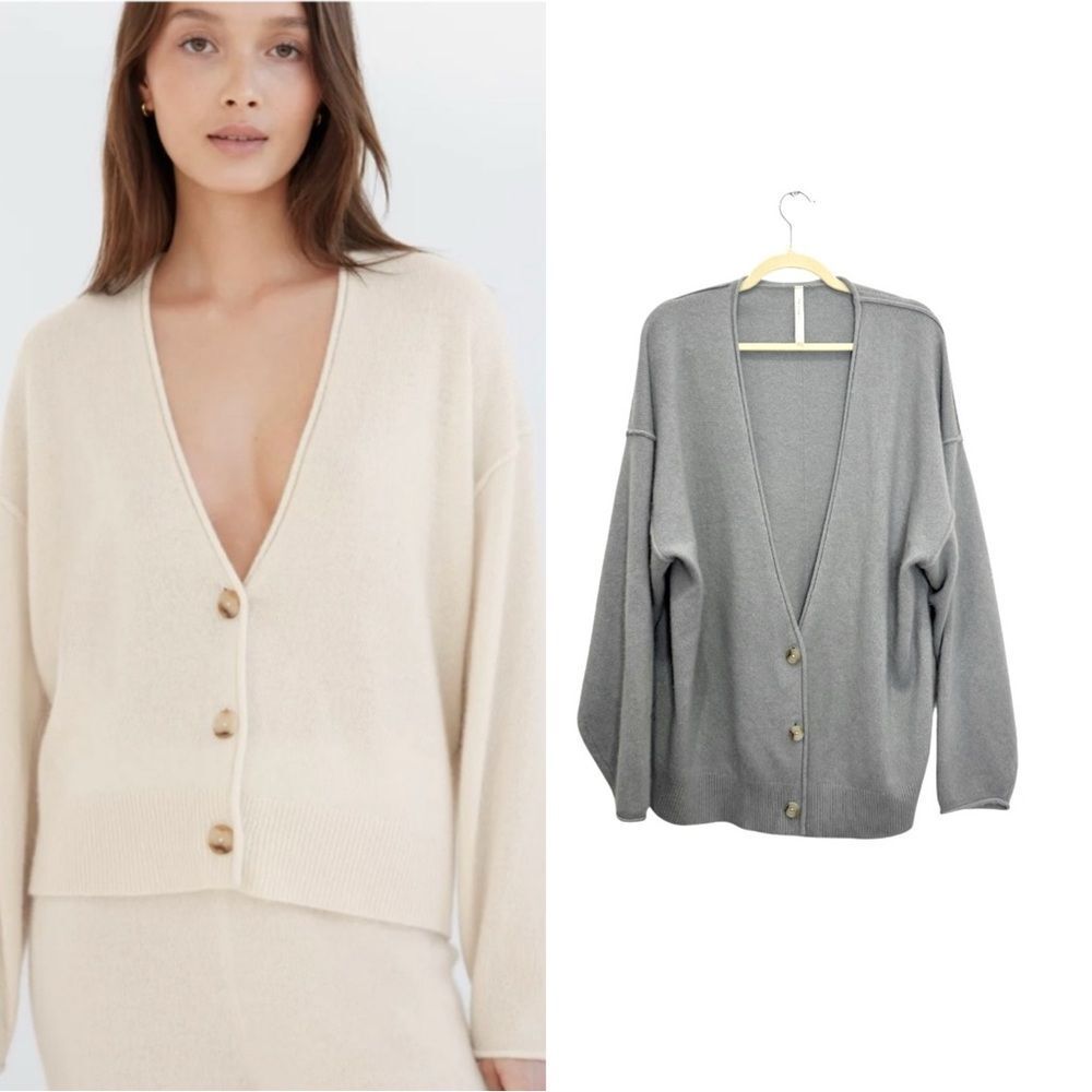 Aritzia Cream and Gray Cardigan Sweater